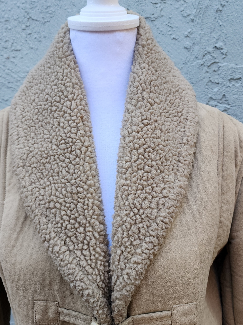 Vintage DKNY Faux Suede Shearling Toggle Duffle Coat Jacket Beige [M] - Picture 2 of 12